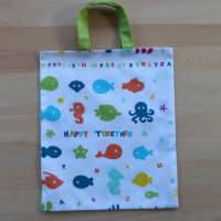 kleiner Stoffbeutel, Kindertasche mit bunten Meerestieren, Biobaumwolle, GOTS, Handarbeit Bild 2