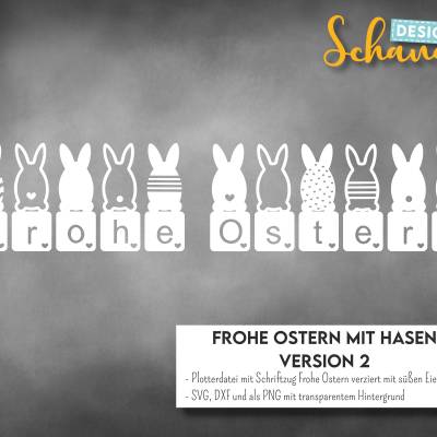 Frohe Ostern mit Hasen Version 2 Schriftzug SVG DXF Vektorgrafik