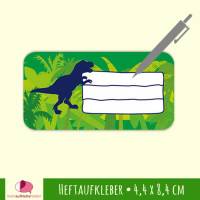 12 Heftaufkleber | Urwald Dinos - T-Rex grün - Schulaufkleber zum selbstbeschriften - 4,4 x 8,4 cm Bild 1