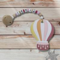 Set aus Schnullerkette & Beißkette mit Silikon Heißluft Ballon & Namen Bild 2