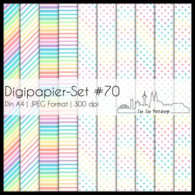 Digipapier Set #70 (Regenbogen) in Pastellfarben zum drucken, plotten, scrappen, basteln & mehr