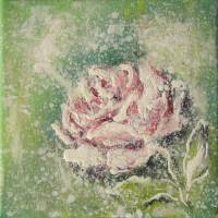 STOLZE ROSE - kleines Rosenbild auf Leinwand 20cmx20cm mit Glitter im Shabby Look Bild 1