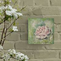 STOLZE ROSE - kleines Rosenbild auf Leinwand 20cmx20cm mit Glitter im Shabby Look Bild 2
