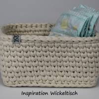 Häkelkorb für Wickeltisch Utensilo rechteckig mit Holzboden beige aus Textilgarn recycelte Baumwolle Osterkorb Bild 8
