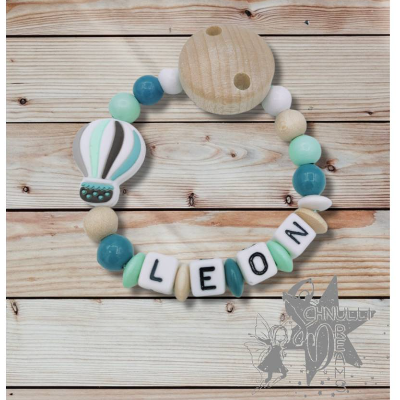 Schnullerkette mit Silikon Heißluft Ballon & Namen