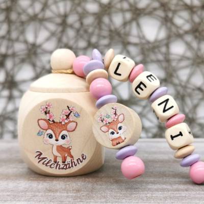 Milchzahndose mit Name Mädchen Reh Zahndose Milchzähne Geschenk Einschulung