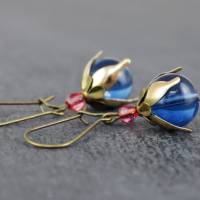 Ohrringe mit blauen Perlen, fuchsia Bild 1
