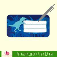 12 Heftaufkleber | Urwald Dinos - T-Rex blau - Schulaufkleber zum selbstbeschriften - 4,4 x 8,4 cm Bild 1