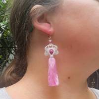 Makramee Quasten-Ohrringe mit Rhodonit- und Rosegold-filled-Perlen Bild 5