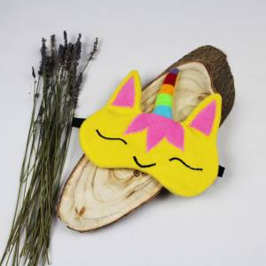 Schlafmaske, Schlafbrille einhorn gelb Regenbogen unicorn frauen kinder Reise-Zubehör Reise-Accessoire Spa-maske Augenbi Bild 1