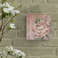 ABSTRAKTE ROSE - kleines Rosenbild auf Leinwand 20cmx20cm mit Glitter im Shabby Look Bild 2