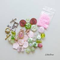 100g Perlenmischung,Glasperlen - Schmuckgestaltung,basteln,Wundertüte,rosa,grün Bild 1
