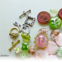 100g Perlenmischung,Glasperlen - Schmuckgestaltung,basteln,Wundertüte,rosa,grün Bild 2