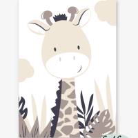 Kinderzimmerbilder / 3er Set / Giraffe, Nilpferd und Elefant im Dschungel/ mit oder ohne Namen/ A4 weiß beige Bild 4