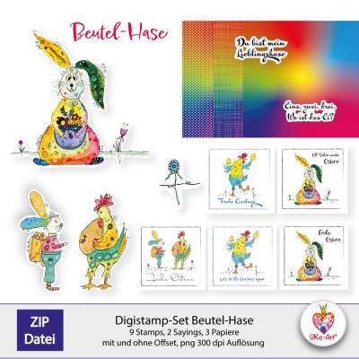 Digi-Set Ostern Beutelhase, zum Ausdrucken mit und ohne Plotter, Karten basteln Scrapbook, DIY