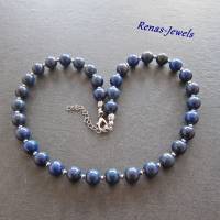 Edelsteinkette Lapislazuli blau silberfarben Lapislazulikette Perlenkette Edelstein Kette Collier handgefertigt Bild 2