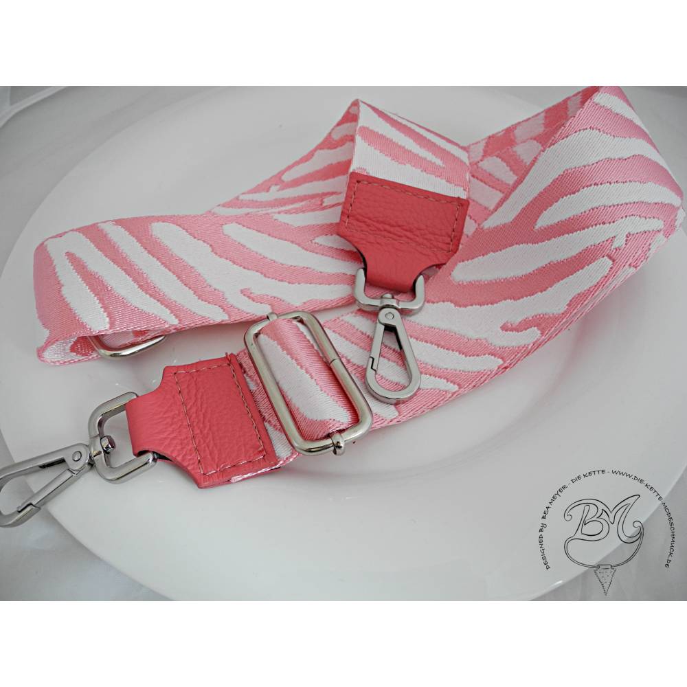 Schultergurt Taschentrageriemen rosa weiß  für Taschen Handtaschen Bild 1