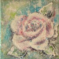 ABSTRAKTE ROSE II - kleines Rosenbild auf Leinwand 20cmx20cm mit Glitter im Shabby Look Bild 1