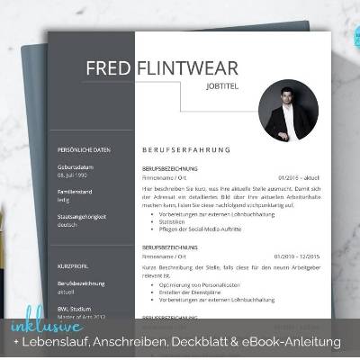 Bewerbungsvorlage deutsch | Lebenslauf Vorlage, Anschreiben, Deckblatt | Word + Pages schlicht