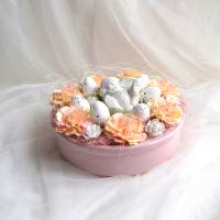 Ostergesteck Nr. 1 mit Begonien in rosa Keramikschale mit liegendem Keramikhase Bild 2