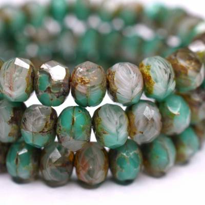 10 Stück Glasperlen 6x9mm Rondelle | Turquoise & Smoke Picasso