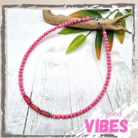Surferkette aus Holz- und Jaspis Perlen im Boho Stil für Frauen, Kette pink Bild 1
