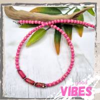 Surferkette aus Holz- und Jaspis Perlen im Boho Stil für Frauen, Kette pink Bild 2