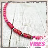 Surferkette aus Holz- und Jaspis Perlen im Boho Stil für Frauen, Kette pink Bild 3