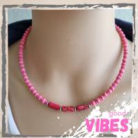 Surferkette aus Holz- und Jaspis Perlen im Boho Stil für Frauen, Kette pink Bild 4