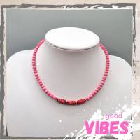 Surferkette aus Holz- und Jaspis Perlen im Boho Stil für Frauen, Kette pink Bild 6
