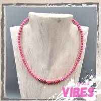 Surferkette aus Holz- und Jaspis Perlen im Boho Stil für Frauen, Kette pink Bild 7