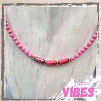 Surferkette aus Holz- und Jaspis Perlen im Boho Stil für Frauen, Kette pink Bild 8