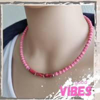 Surferkette aus Holz- und Jaspis Perlen im Boho Stil für Frauen, Kette pink Bild 9