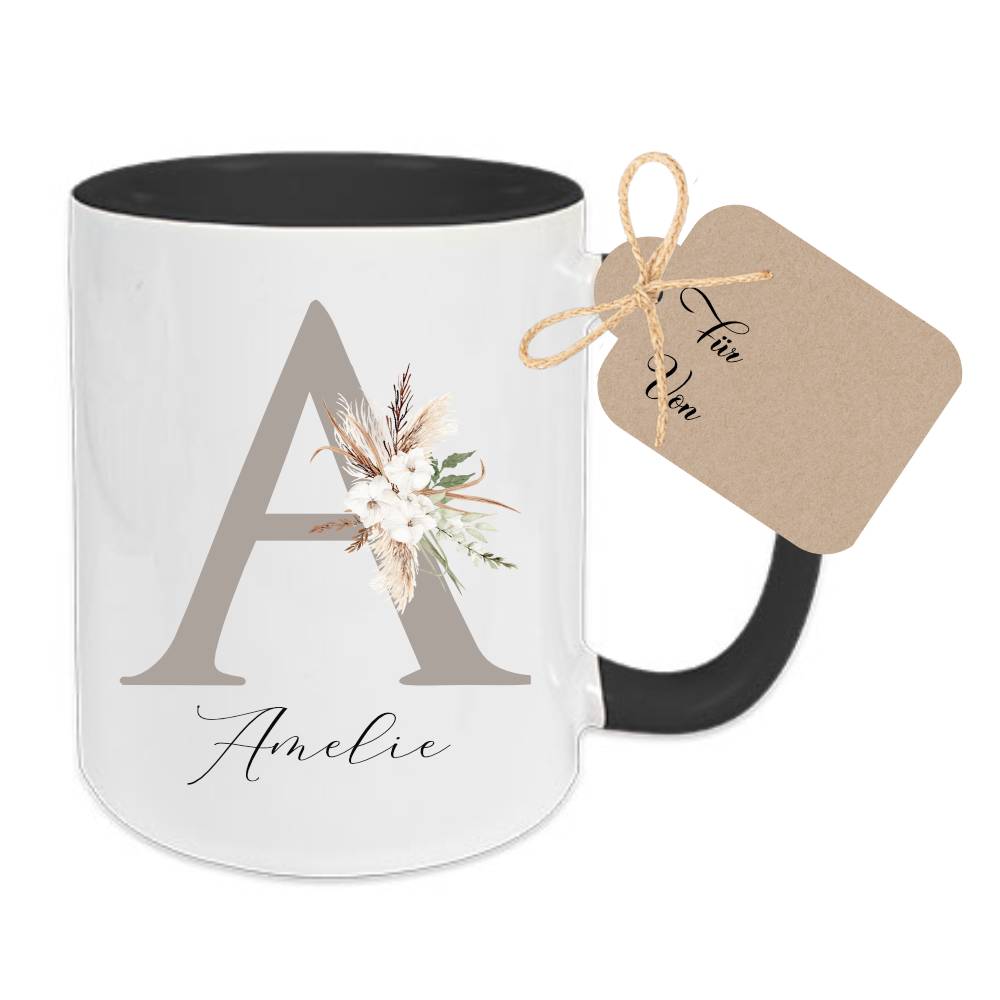 Personalisierte Namenstasse für Frauen mit Buchstaben u. Namen, Florale Tasse aus Keramik für Sie als Geschenk Bild 1