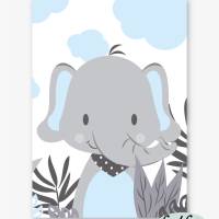 Kinderzimmerbilder / 3er Set / Giraffe, Nilpferd und Elefant im Dschungel/ mit oder ohne Namen/ A4 weiß blau Bild 7