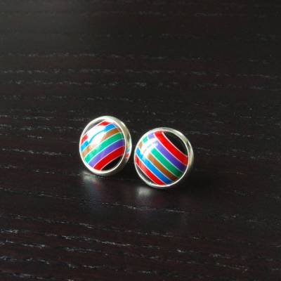 Ohrstecker Cabochon bunt farbig gestreift retro