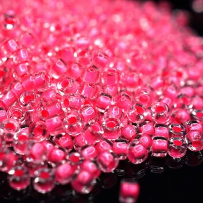 10g 8/0 Czech Seed Beads Matubo | Crystal - Pink Neon-Lined