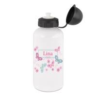 Trinkflasche Aluminium personalisiert mit Namen für Kinder, Mädchen, Motiv Schmetterlinge Bild 1