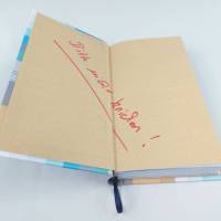 Notizbuch, 20,3 x 12 cm, upcycling Blätter aus zerschnittenen Briefumschlägen, 150 Blatt, handgefertigt Bild 6