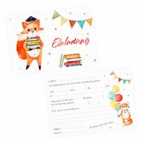 5 Einladungskarten zur Einschulung Fuchs inkl. 5 transparenten Briefumschlägen Einladung Junge Mädchen Bild 1