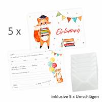 5 Einladungskarten zur Einschulung Fuchs inkl. 5 transparenten Briefumschlägen Einladung Junge Mädchen Bild 2