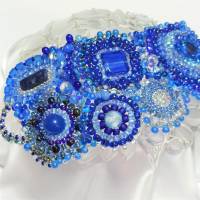 breites Armband blau royalblau freeform Unikat handgefertigt Glas peyote handmade boho Bild 10