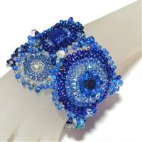 breites Armband blau royalblau freeform Unikat handgefertigt Glas peyote handmade boho Bild 2