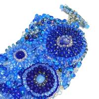 breites Armband blau royalblau freeform Unikat handgefertigt Glas peyote handmade boho Bild 5