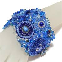 breites Armband blau royalblau freeform Unikat handgefertigt Glas peyote handmade boho Bild 8