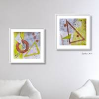 Modernes Acrylbild in Kombination mit Rost- und Maigrün , Malerei auf Künstlerpapier, ungerahmt, Wandbild, Kunst Bild 1