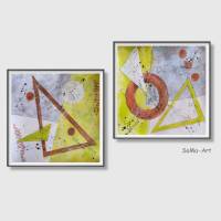 Modernes Acrylbild in Kombination mit Rost- und Maigrün , Malerei auf Künstlerpapier, ungerahmt, Wandbild, Kunst Bild 4