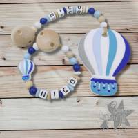 Set aus Schnullerkette & Beißkette mit Silikon Heißluft Ballon & Namen Bild 1
