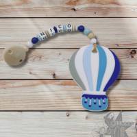 Set aus Schnullerkette & Beißkette mit Silikon Heißluft Ballon & Namen Bild 2