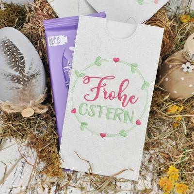 Ostern - Bestickte Schokoladenhülle aus Kunstleder